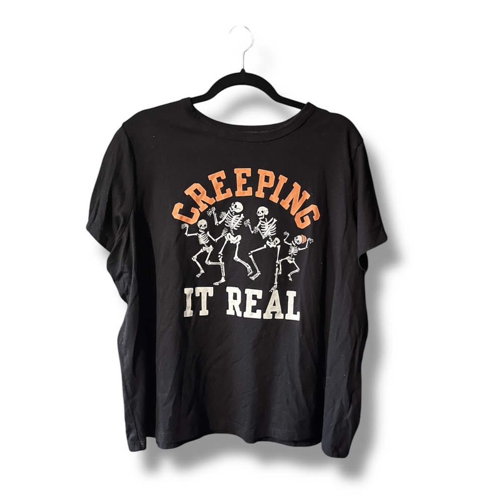5/$25 Plus Size Halloween Skeleton Boxy Graphic Tee Shirt